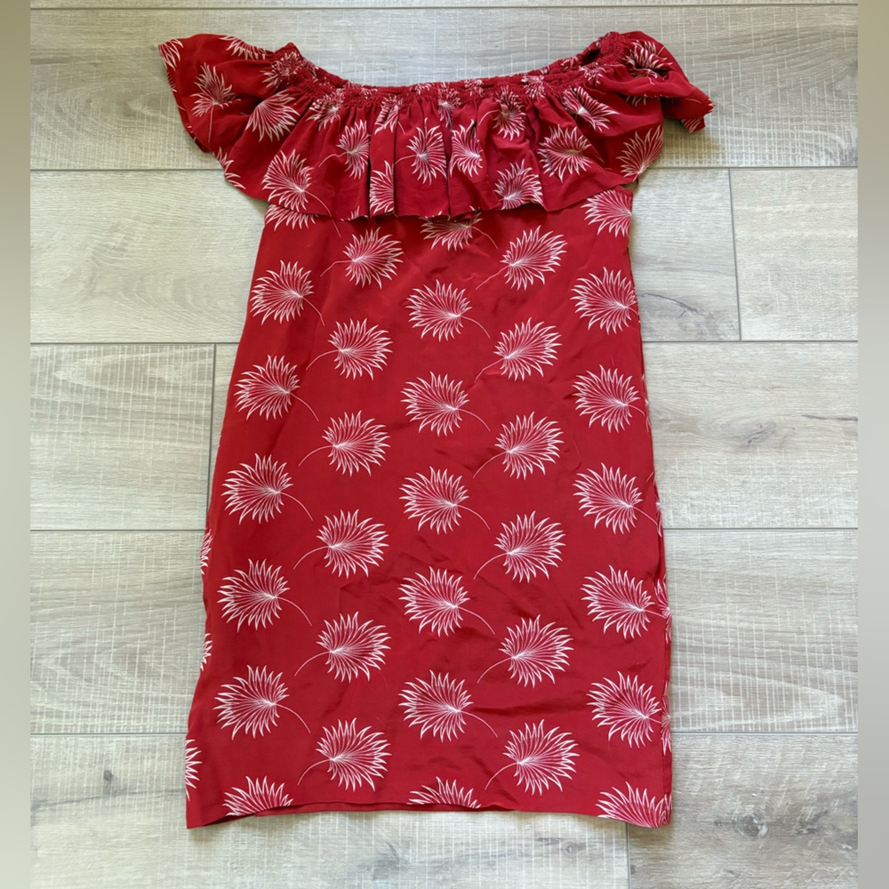 Madewell Red Silk Off-Shoulder Dress - Picture 2 of 7